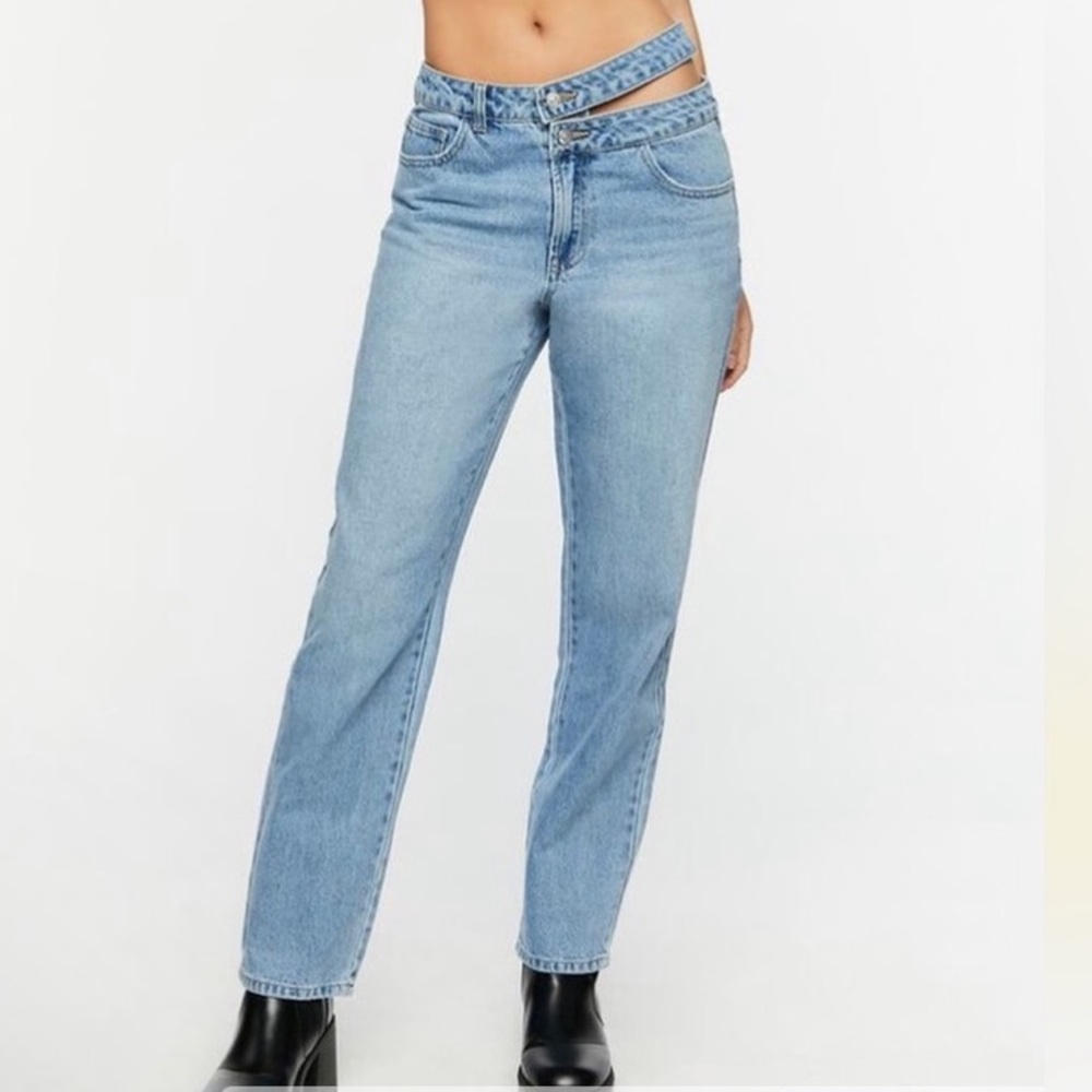 Forever 21 Cutout Dual High-Rise Jeans - Light Denim 24
